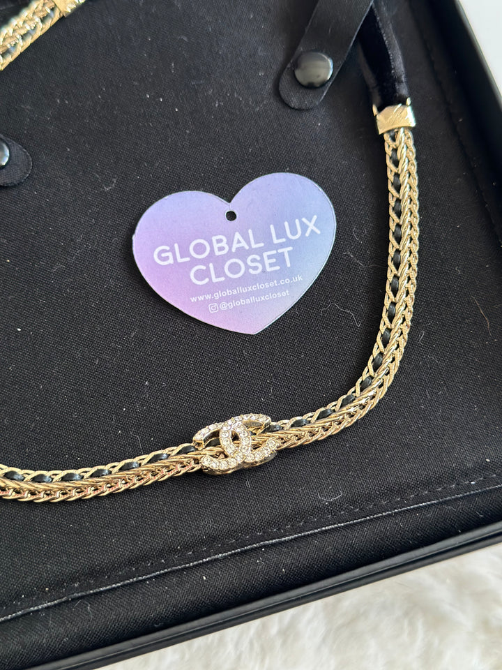 Chanel Chain Tie Choker Gold Tone Necklace