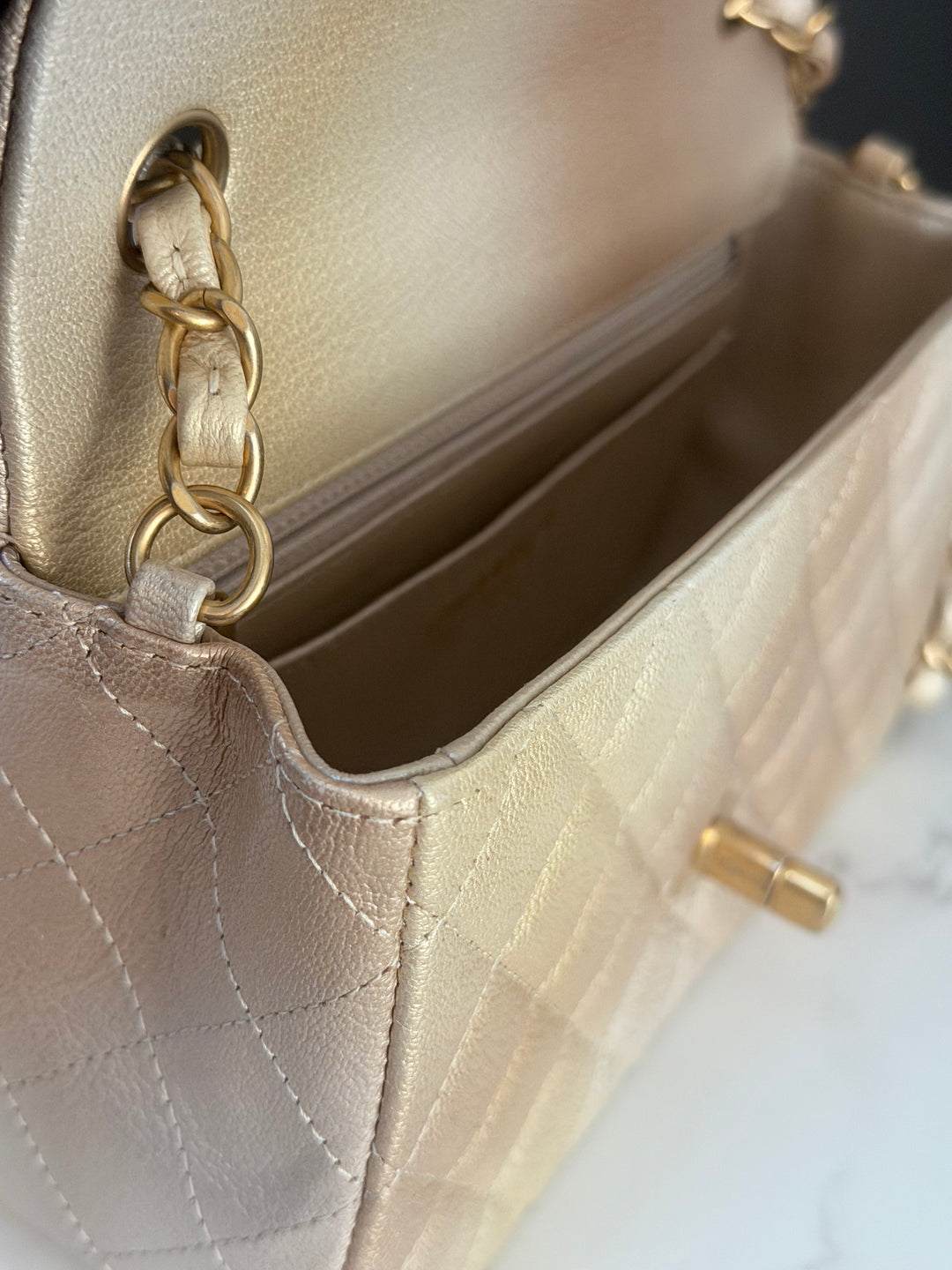 CHANEL 22P Gold Silver Ombré Goat skin Mini Rectangular Flap Bag with Aged GHW 2022