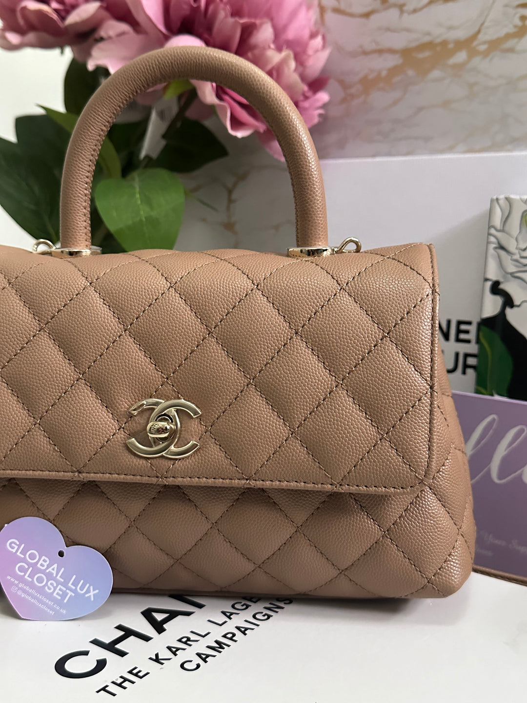 Chanel 22K Pre Fall/Winter 2022 Dark Beige Caviar LGHW Coco Handle Size Small with detachable strap
