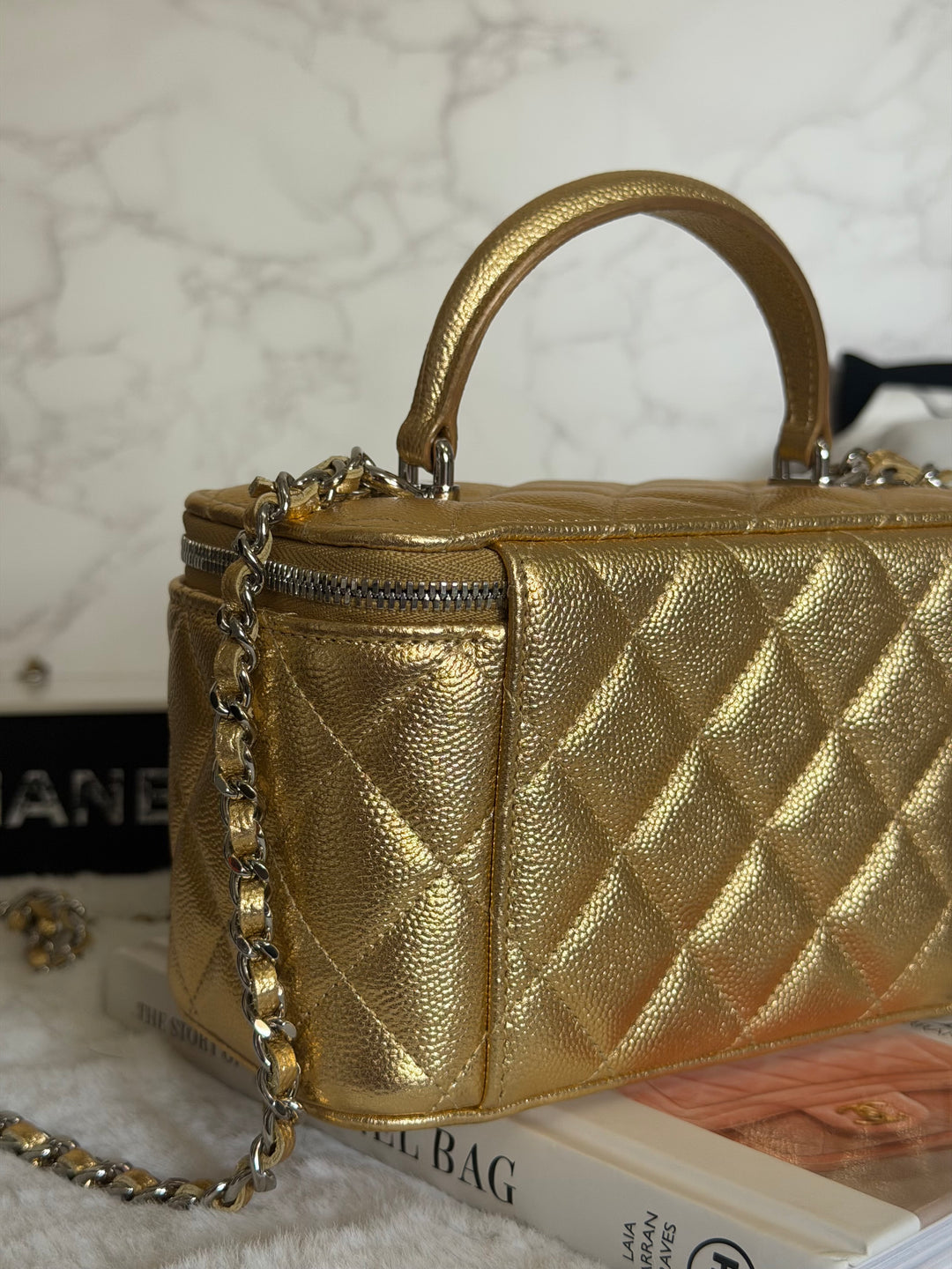 CHANEL 26A Métiers d’art Gold Caviar SHW Small Vanity Top Handle 2026