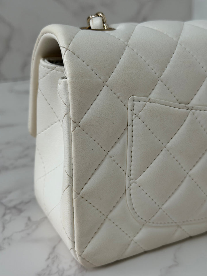 CHANEL series 23 2016 White Lambskin LGHW Mini Rectangular Flap Bag