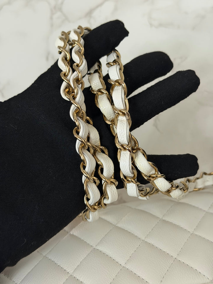 CHANEL 2023 White Caviar LGHW Medium ML Timeless Classic Double Flap Bag