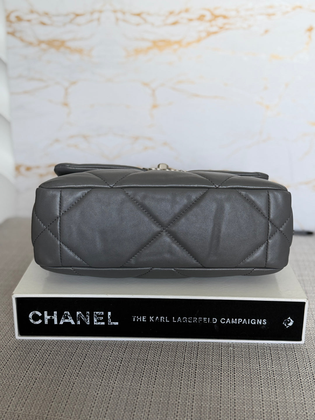 CHANEL Dark Grey Lambskin 19 Size SMALL/MEDIUM Mixed HW Flap Bag 2022 Microchipped