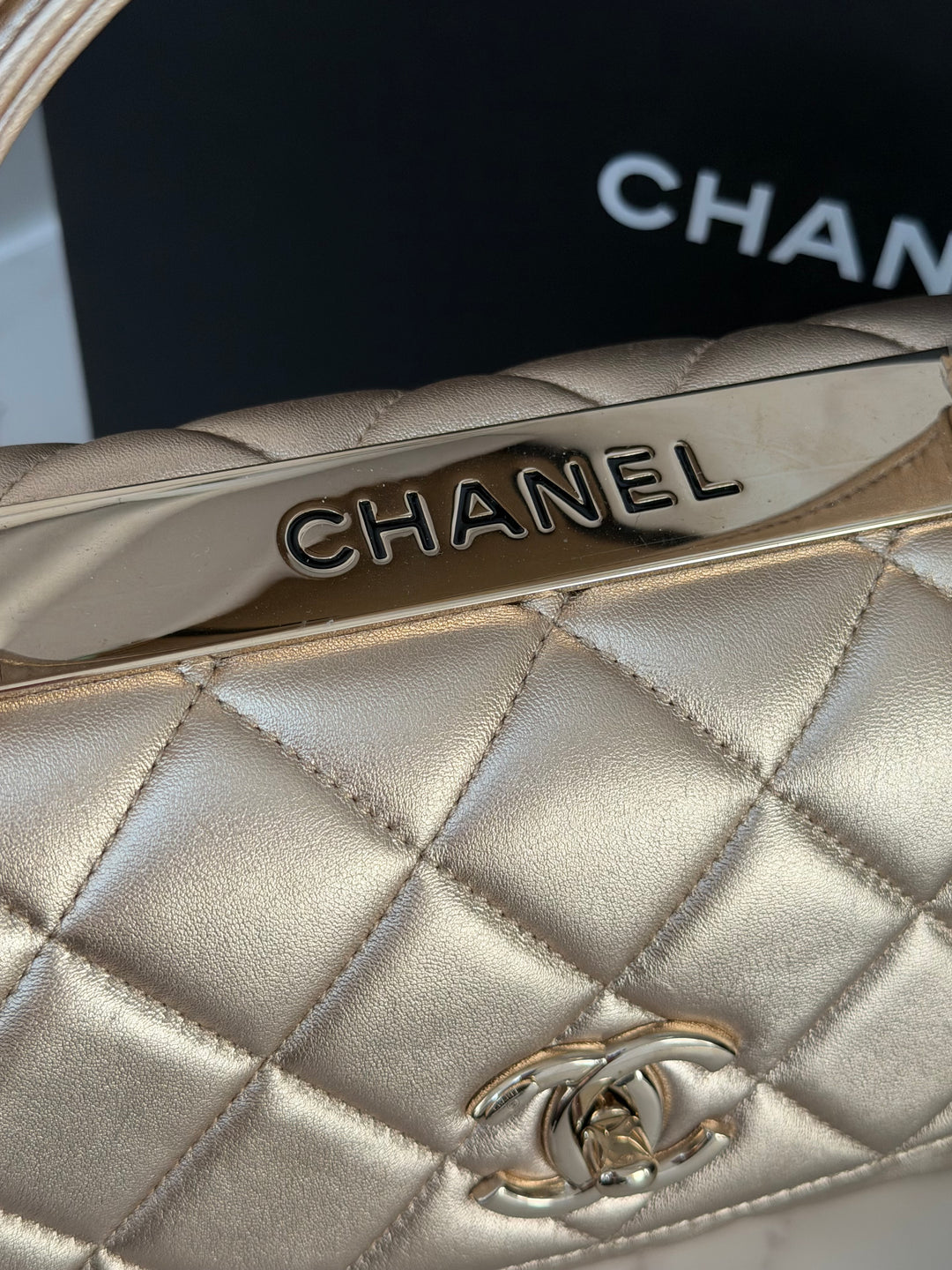 CHANEL series 30 Metallic Gold Lambskin LGHW Trendy CC top Handle Bag with non detachable Strap size SMALL 2020