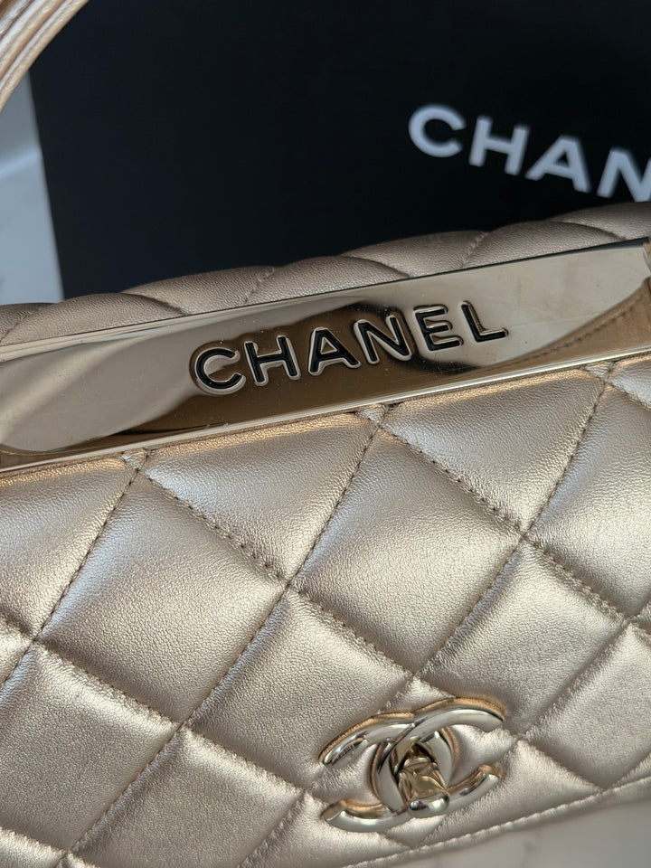 CHANEL series 30 Metallic Gold Lambskin LGHW Trendy CC top Handle Bag with non detachable Strap size SMALL 2020