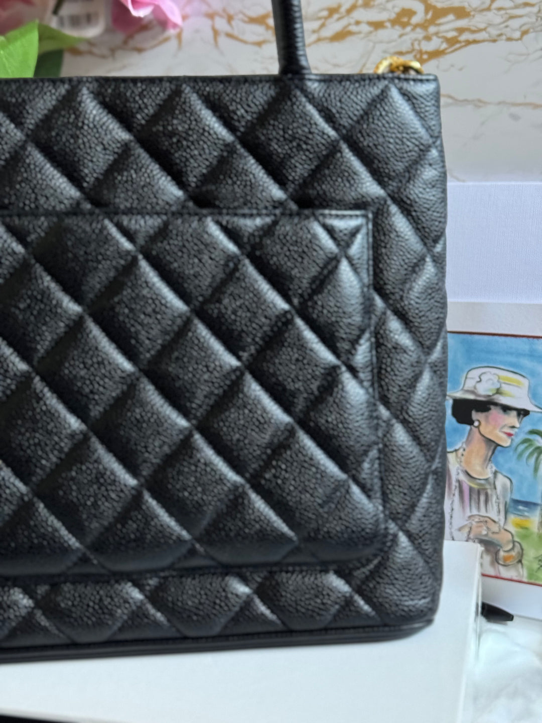 Chanel series 7 Vintage 2002-2003 Black Caviar GHW Medallion Tote Bag