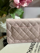 Load image into Gallery viewer, Chanel 22P 2022 Pre Spring/Summer Collection Light Sakura Pink Caviar LGHW Timeless Classic Wallet on chain (WOC)
