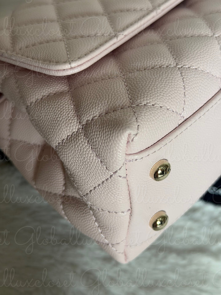 CHANEL 22P Light Pink Sakura Caviar LGHW Coco handle Flap Bag With detachable strap size Small 2022