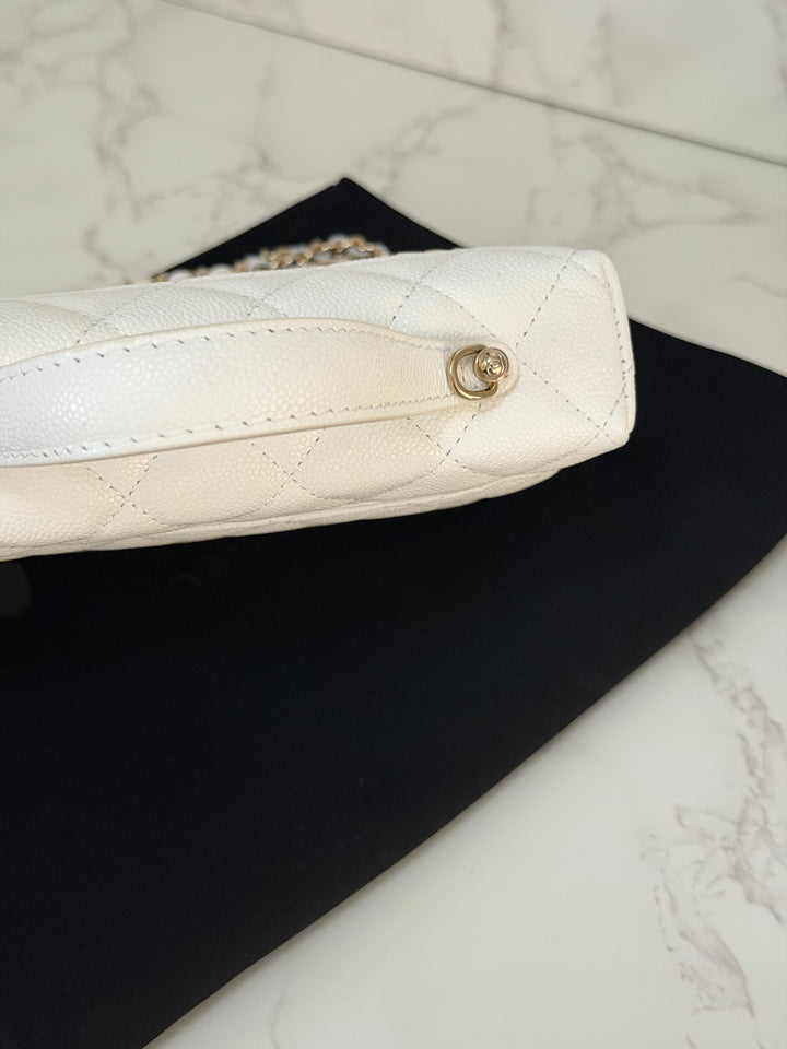 CHANEL 26C White Caviar LGHW Long Vanity with Detachable Chain