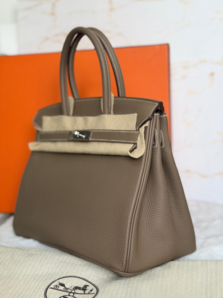 Hermès Etoupe Togo Leather PHW Birkin 30 Stamp A 2017