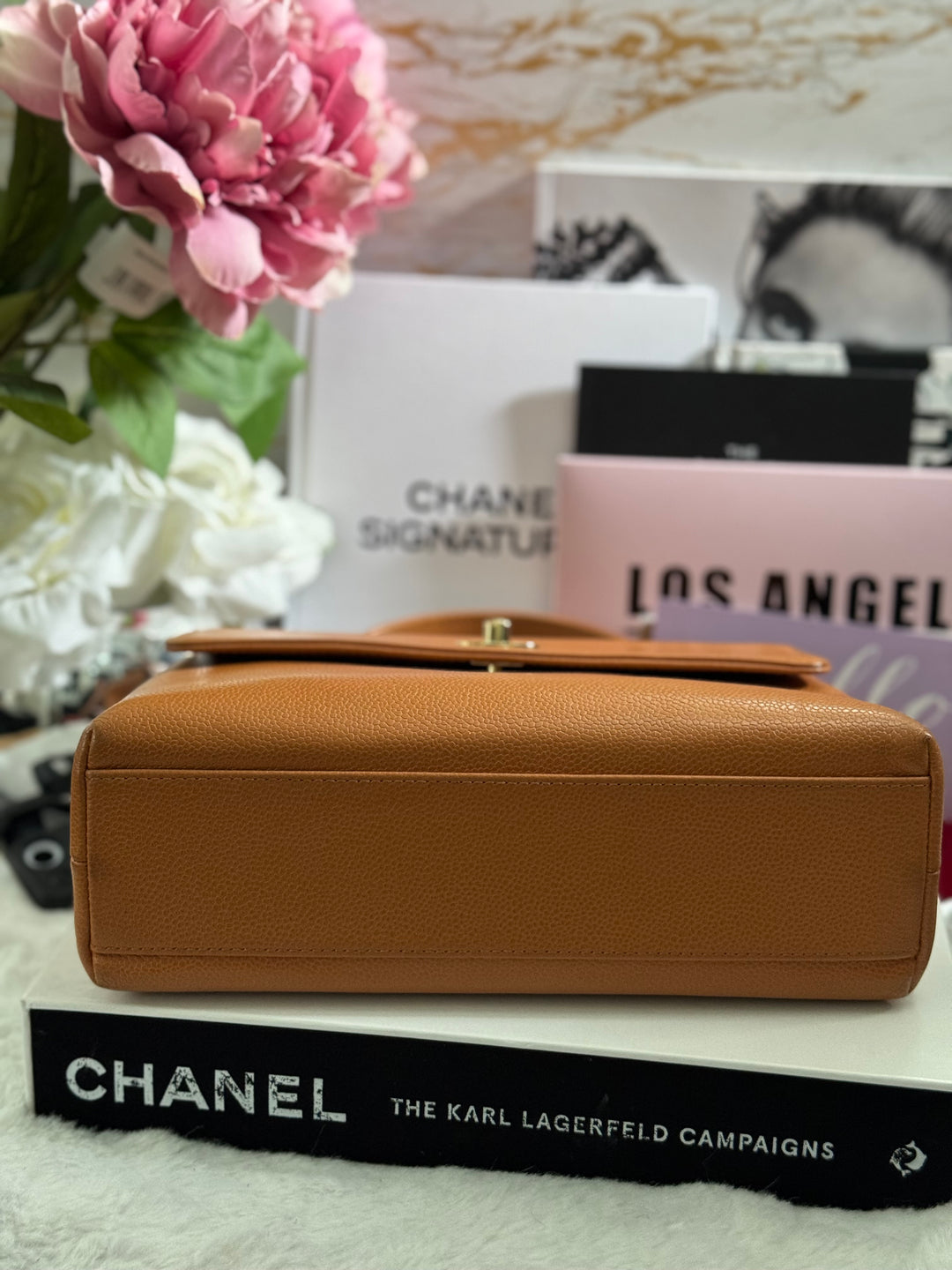 Chanel series 5 circa 1999 Kelly Top Handle Flap 24K GHW in Orange Caviar A12391