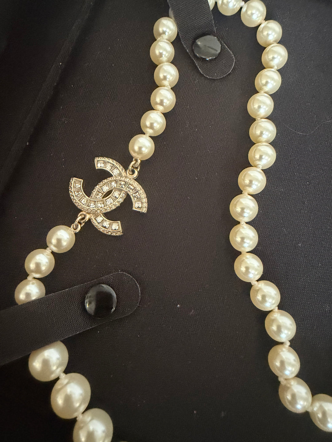 CHANEL Graduated Faux Pearl CC Necklace GHW