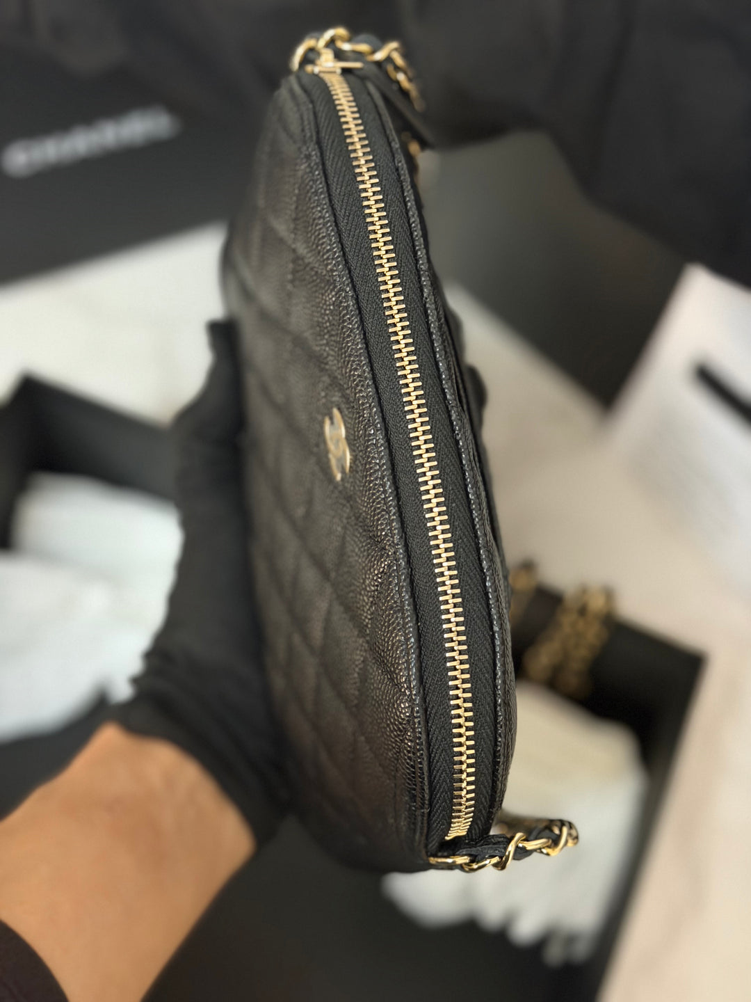 CHANEL Black caviar LGHW Vanity Bag with Chain