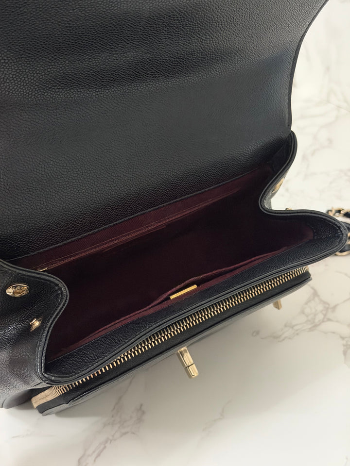 CHANEL Black Caviar LGHW Medium Business Affinity Flap Bag Microchipped