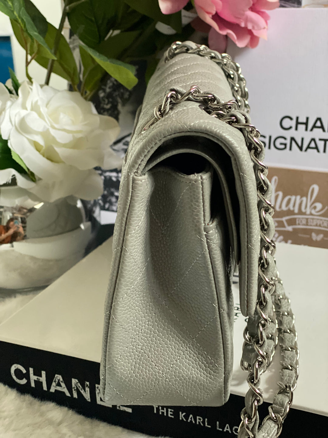 CHANEL series 19 Grey Caviar SHW Medium ML Double Flap Bag 14B collection 2014