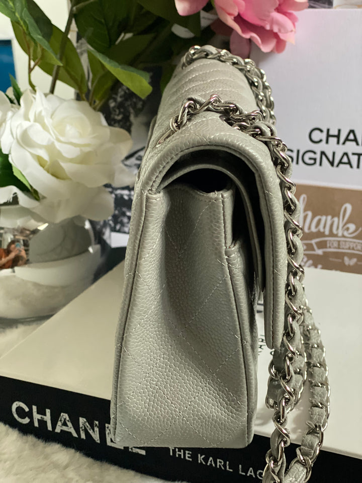 CHANEL series 19 Grey Caviar SHW Medium ML Double Flap Bag 14B collection 2014