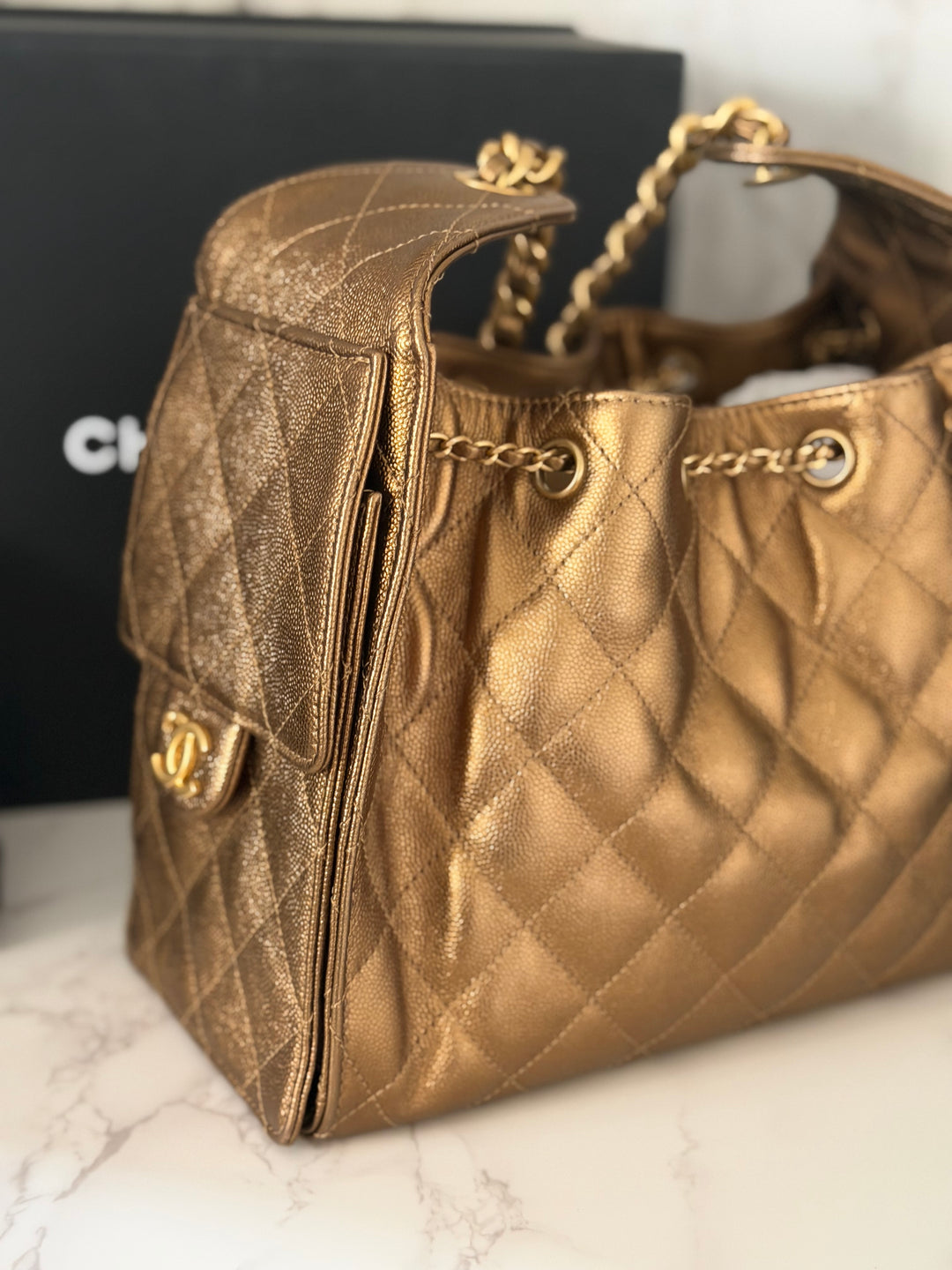 CHANEL 25A 2025 Bronze Caviar aged GHW 25 Hobo Bag size Small