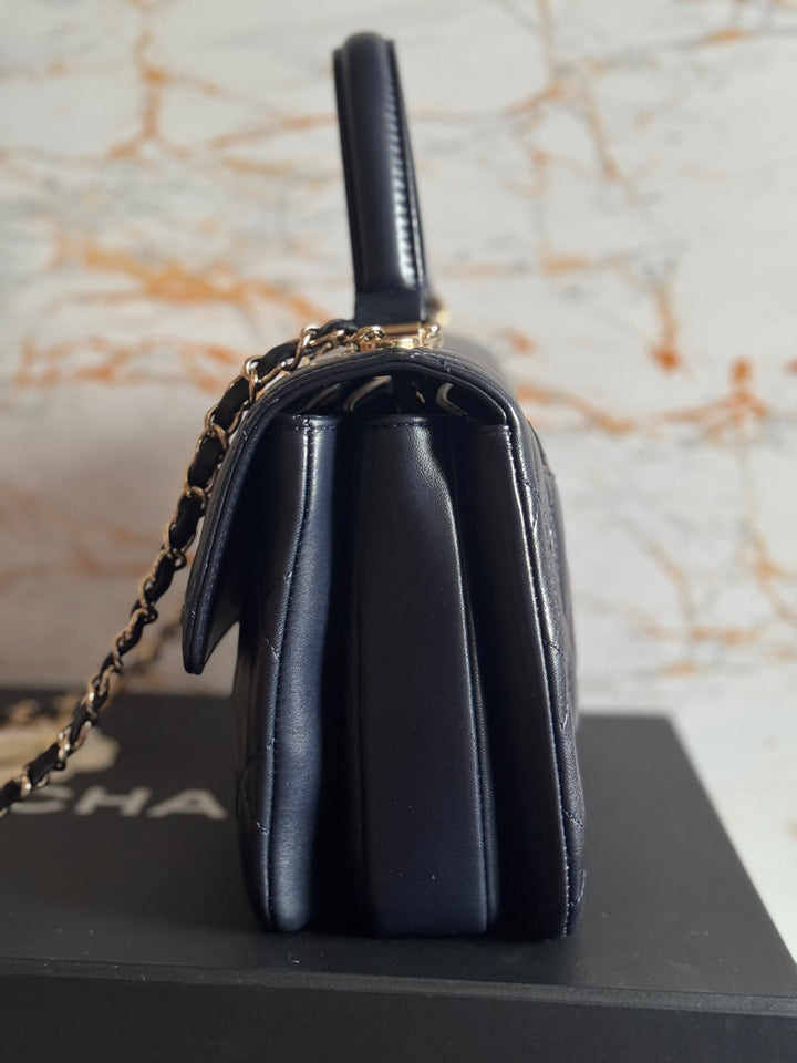 Chanel series 28 2018/2019 Navy Lambskin Champagne GHW Trendy CC Flap Bag size Small with Detachable Strap