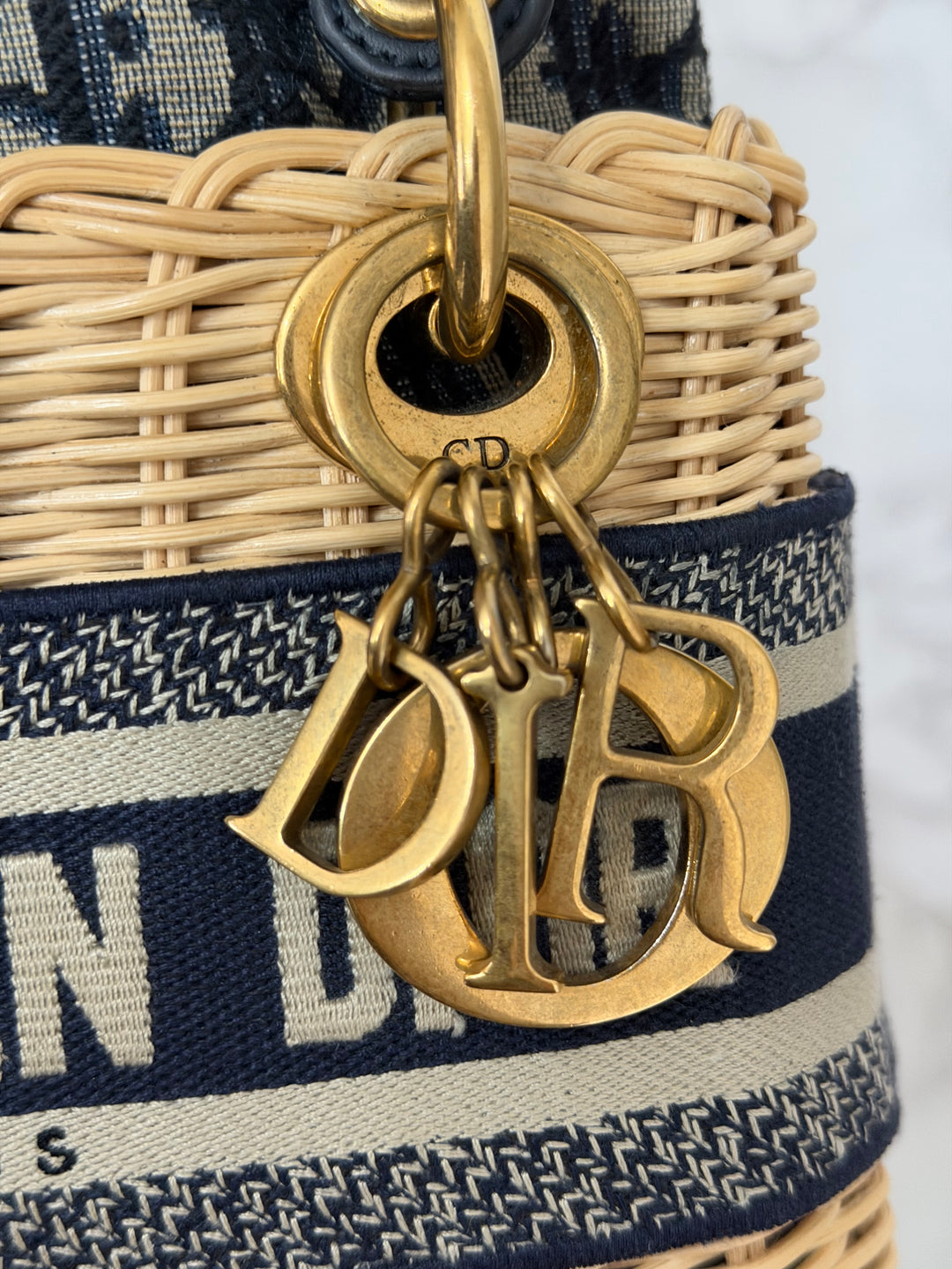 DIOR Lady Dior Wicker Bag Oblique Canvas in Black and Cream size Mini