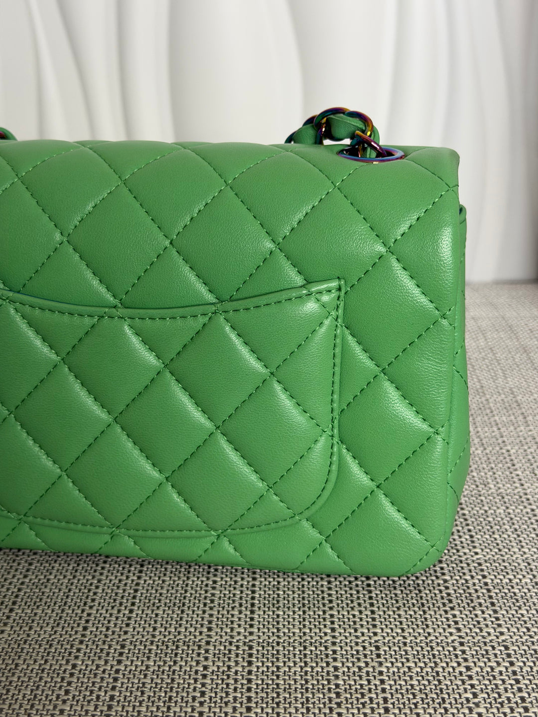 CHANEL series 31 21P Two Tone Green Blue Lambskin Rainbow Iridescent Hardware Mini Rectangular Flap Bag 2021