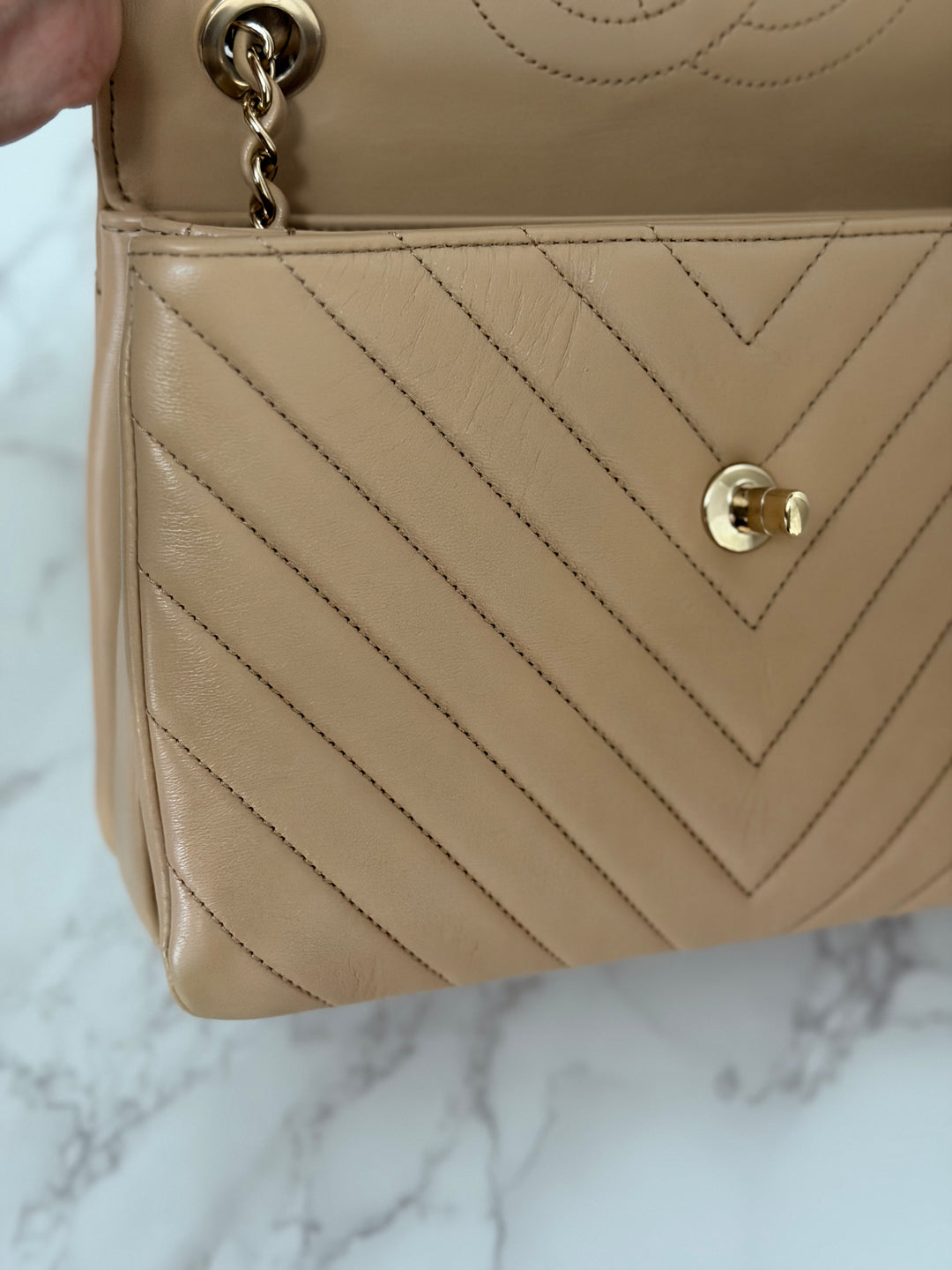 CHANEL series 27 2018 Dark Beige Lambskin LGHW Trendy CC Flap Bag size Small with Top Handle and detachable strap