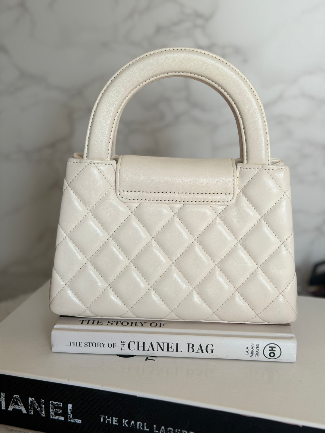 CHANEL White Calf skin Aged GHW Kelly Shopping Bag Size Small 2026