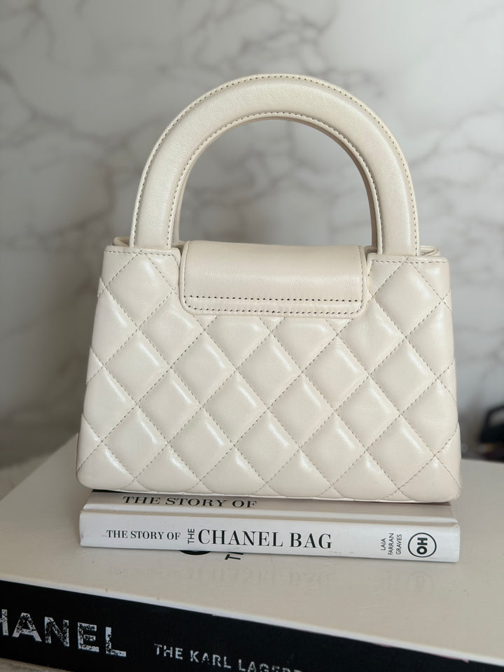 CHANEL White Calf skin Aged GHW Kelly Shopping Bag Size Small 2026
