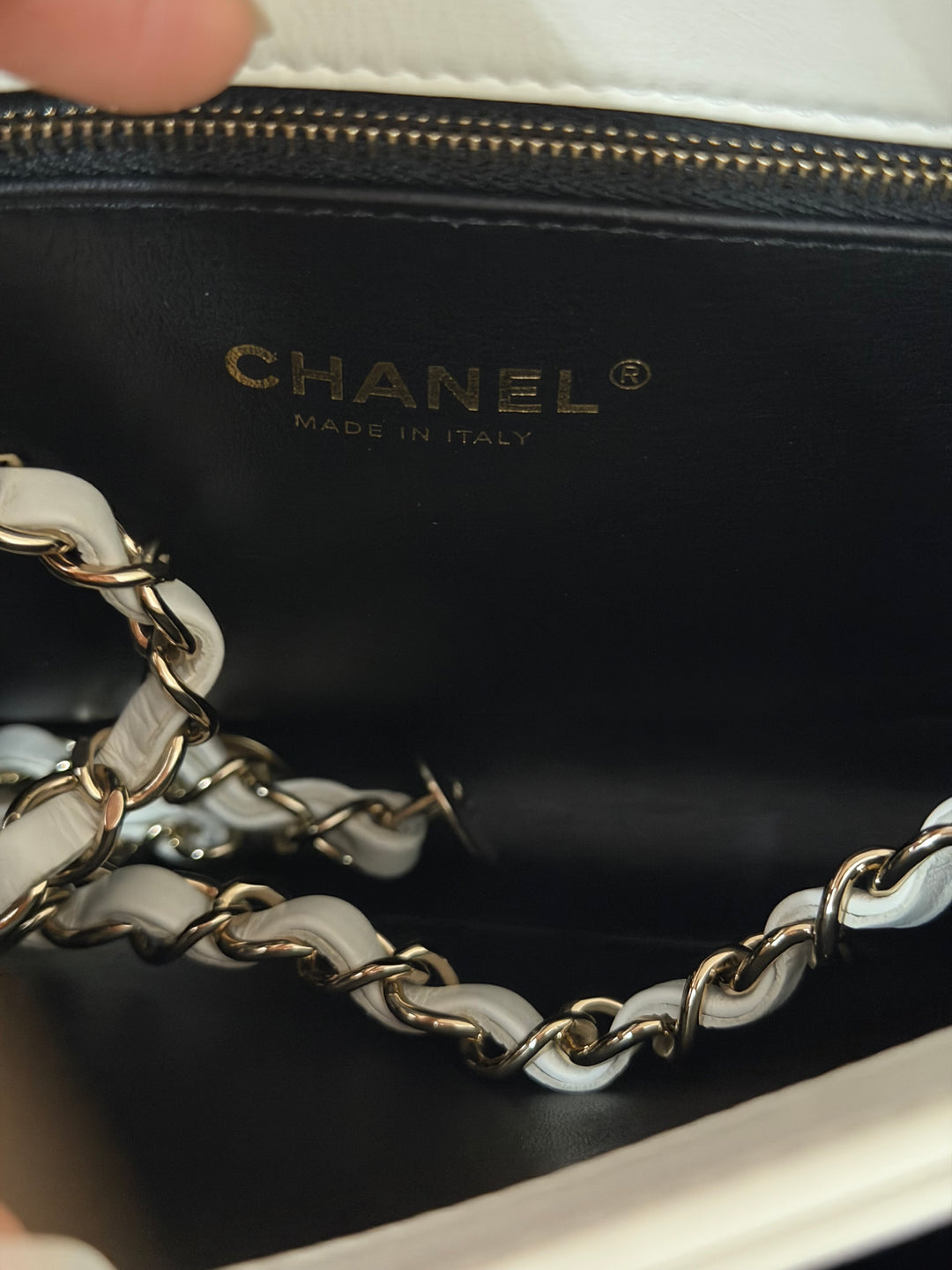 CHANEL 23S collection 2023 White Lambskin LGHW Trendy CC Flap Bag size Small with raised CHANEL Engraved Plate Top Handle