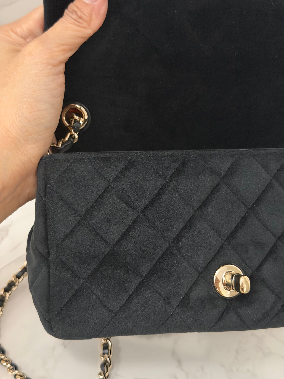 CHANEL series 30 20K collection 2020 Black Velvet Crystal Pearl Crush Adjustable Strap LGHW Mini Rectangular Flap Bag