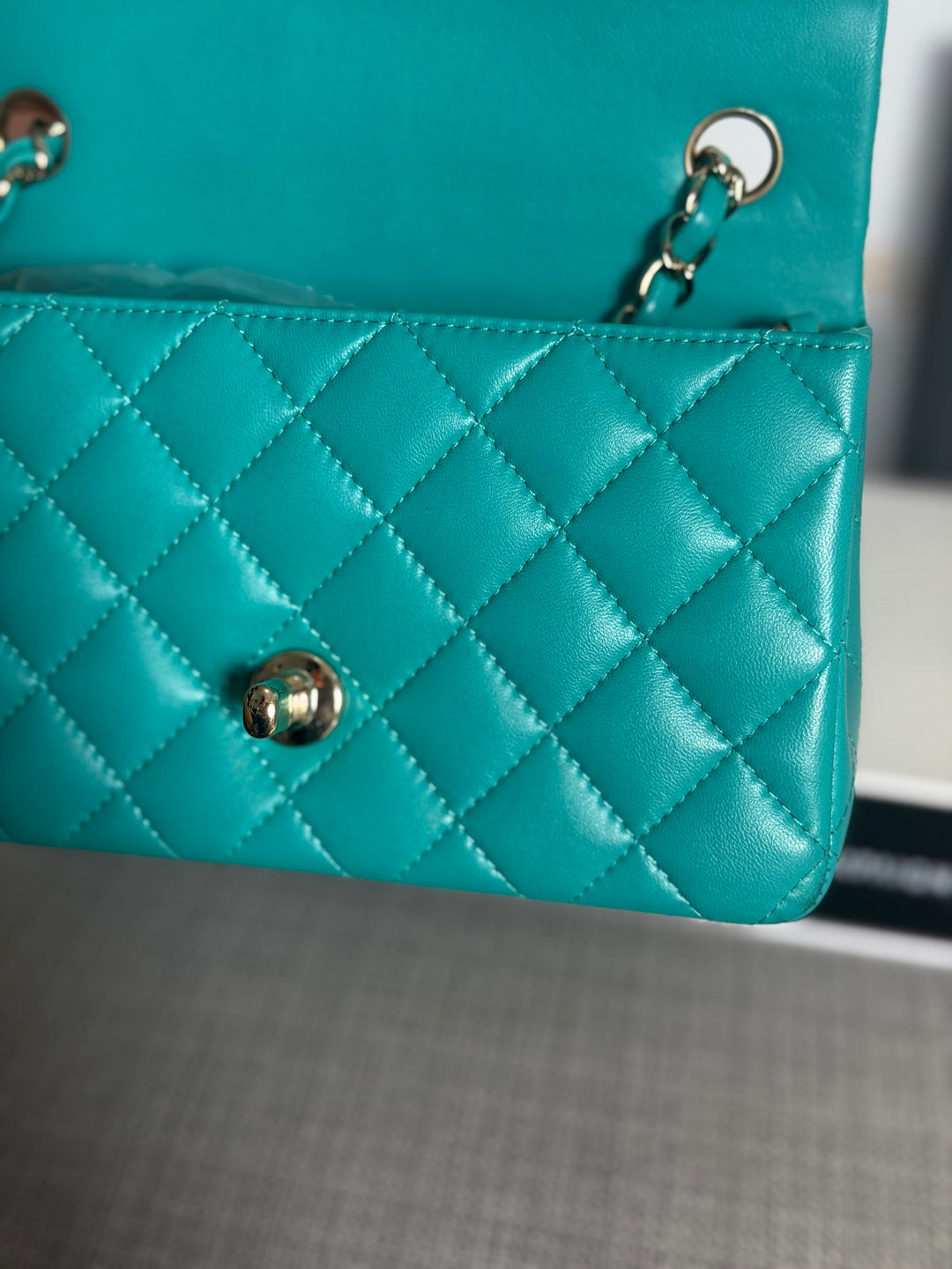 CHANEL series 23 Turquoise Lambskin LGHW Mini Rectangular Flap Bag 2016