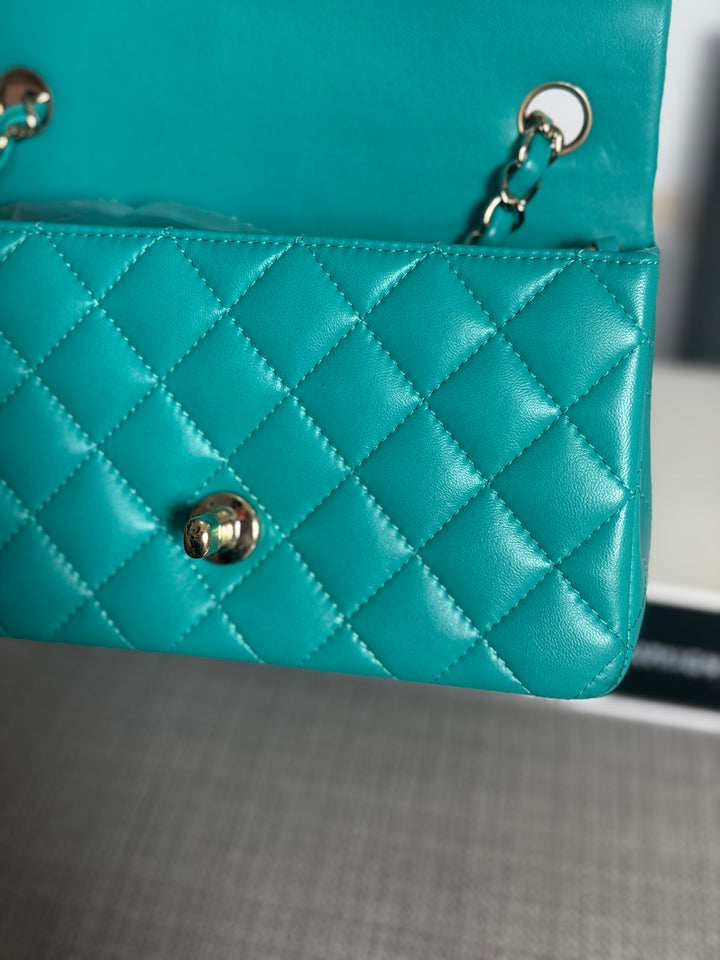 CHANEL series 23 Turquoise Lambskin LGHW Mini Rectangular Flap Bag 2016