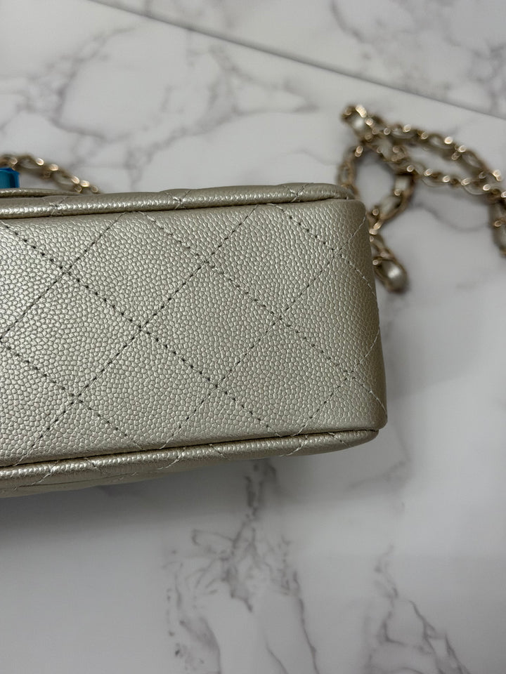 CHANEL series 23 Champagne Gold Caviar LGHW Mini Rectangular Flap Bag