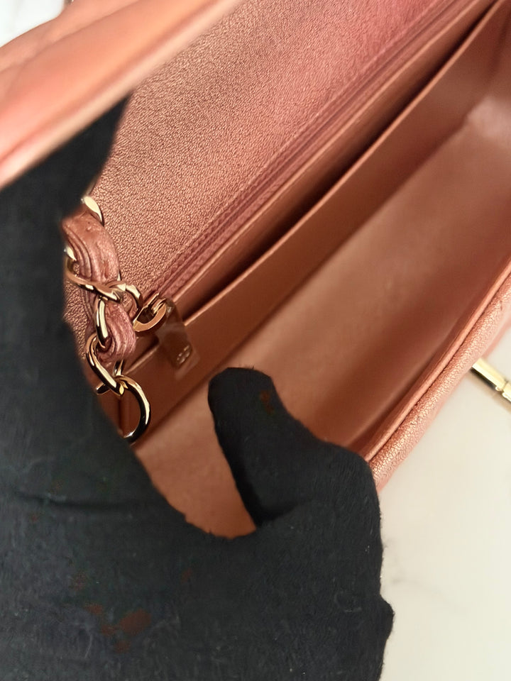 CHANEL 21S Ombré Rose Gold Metallic Copper Lambskin LGHW Mini Rectangular Flap Bag 2021