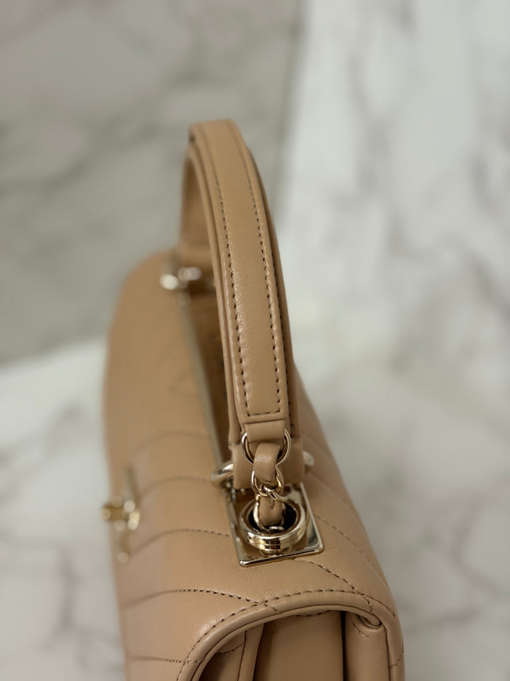 CHANEL series 27 2018 Dark Beige Lambskin LGHW Trendy CC Flap Bag size Small with Top Handle and detachable strap