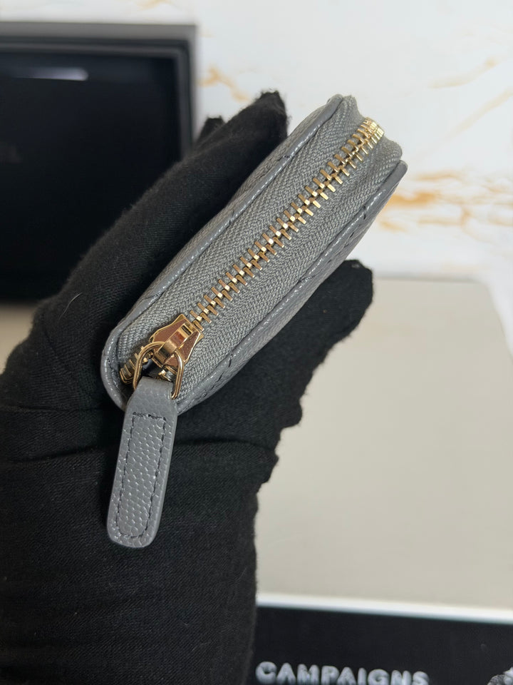 CHANEL 21K 2021 Grey Caviar Big Logo Zippy Coin Purse LGHW