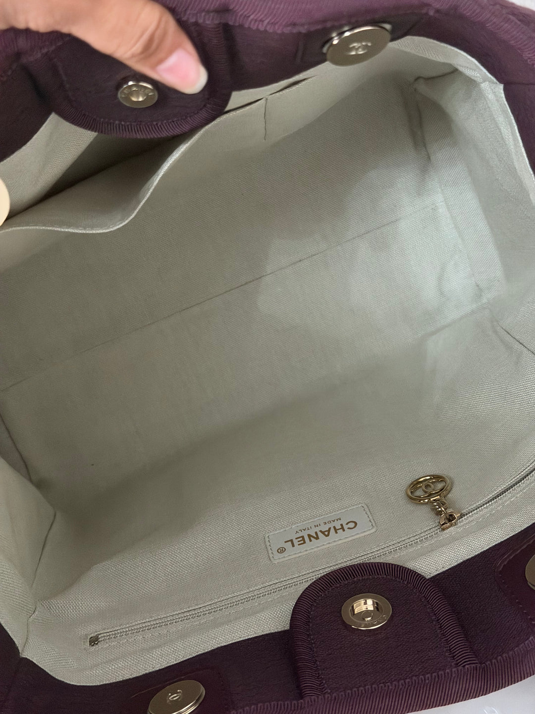 Chanel 24B Collection 2024 Burgundy Tweed Deauville Tote with Leather top handle size small and Detachable pouch