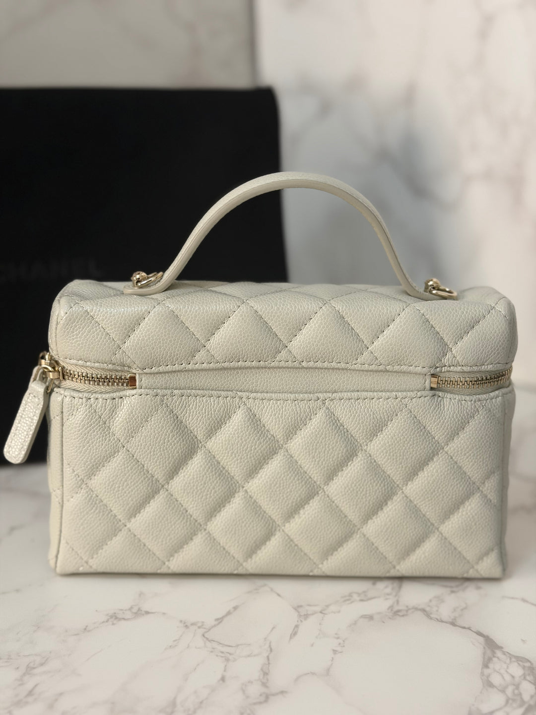 CHANEL 25B 2025 Light Grey Caviar LGHW Long Vanity Bag with Detachable Chain