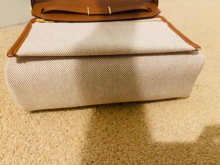 Hermes Herbag 20 Zip Ecru/Fauve Toile H Vache Hunter Leather Size Mini