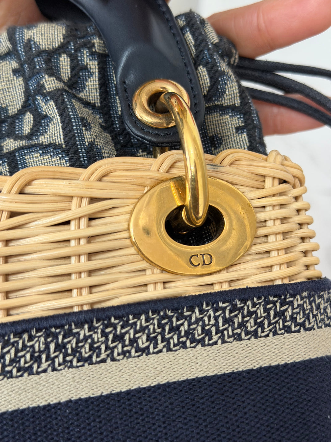 DIOR Lady Dior Wicker Bag Oblique Canvas in Black and Cream size Mini