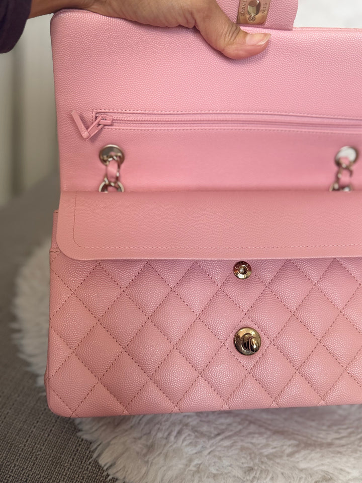CHANEL 22C Sakura pink Caviar LGHW Medium ML Timeless Classic double flap bag 2022