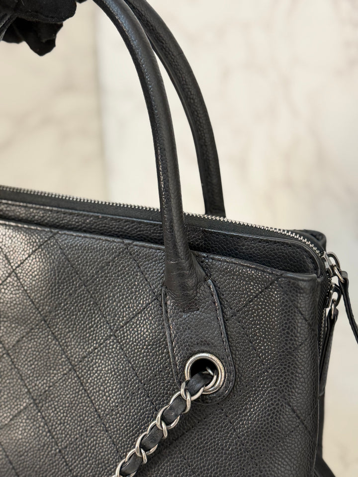 CHANEL series 23 Black Caviar Ruthenium HW Tote Bag with Shoulder Chain strap