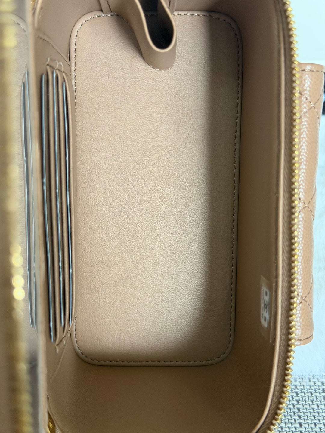 CHANEL Dark Beige Caviar Cargo Polly Pocket Vanity Case with Top Handle GHW 2023