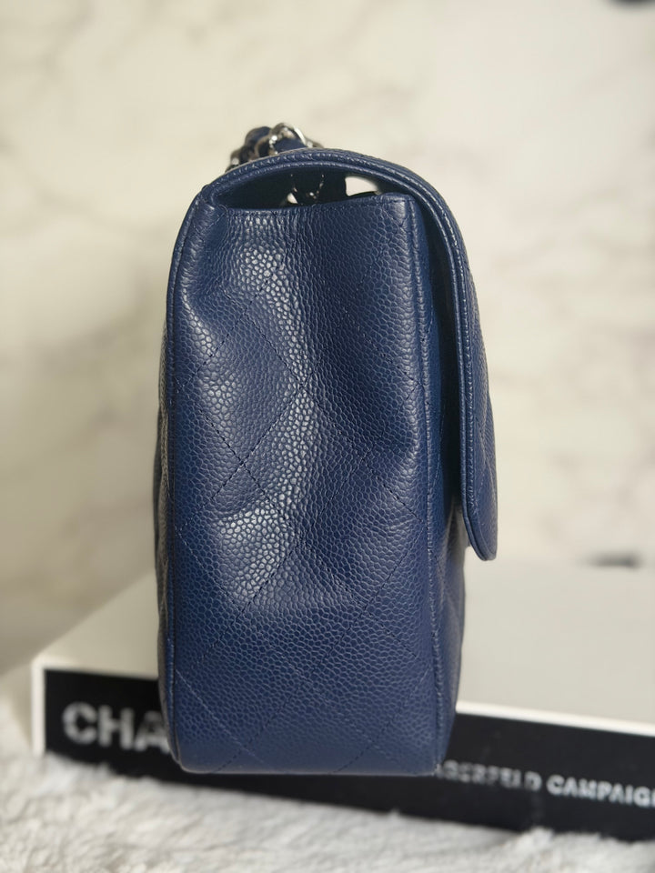 CHANEL series 13 Navy Caviar SHW Timeless Classic Jumbo Single Flap Bag 2010