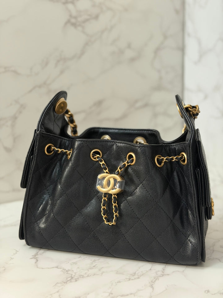 CHANEL 26C Black Caviar aged GHW Mini 25 Hobo Bag