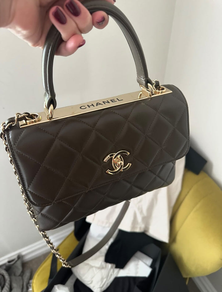 CHANEL series 23 2016 Khaki Green Lambskin LGHW Trendy CC Flap bag size Small with detachable chain