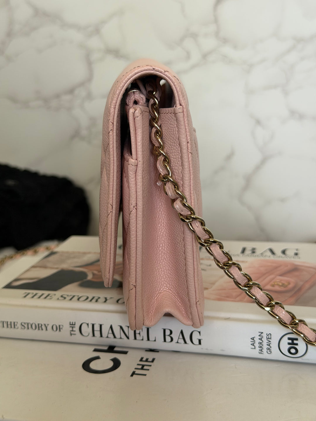 CHANEL Light pink/Nude pink caviar LGHW Classic Wallet on chain (WOC) 2024