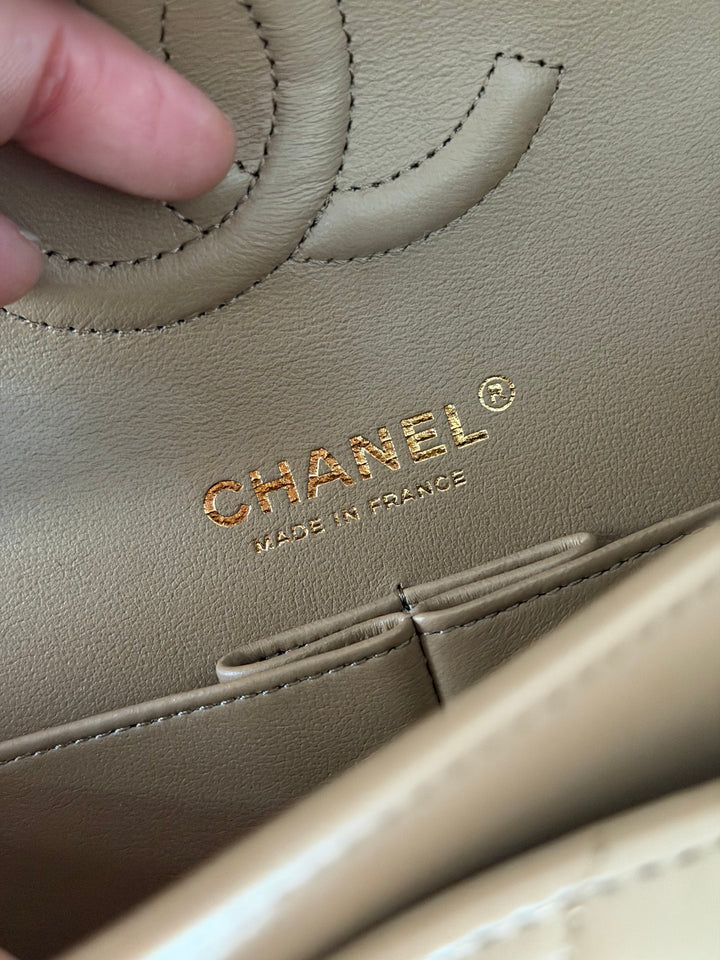 CHANEL 22K 2022 Dark Beige Lambskin LGHW Medium ML Timeless Classic Double Flap Bag