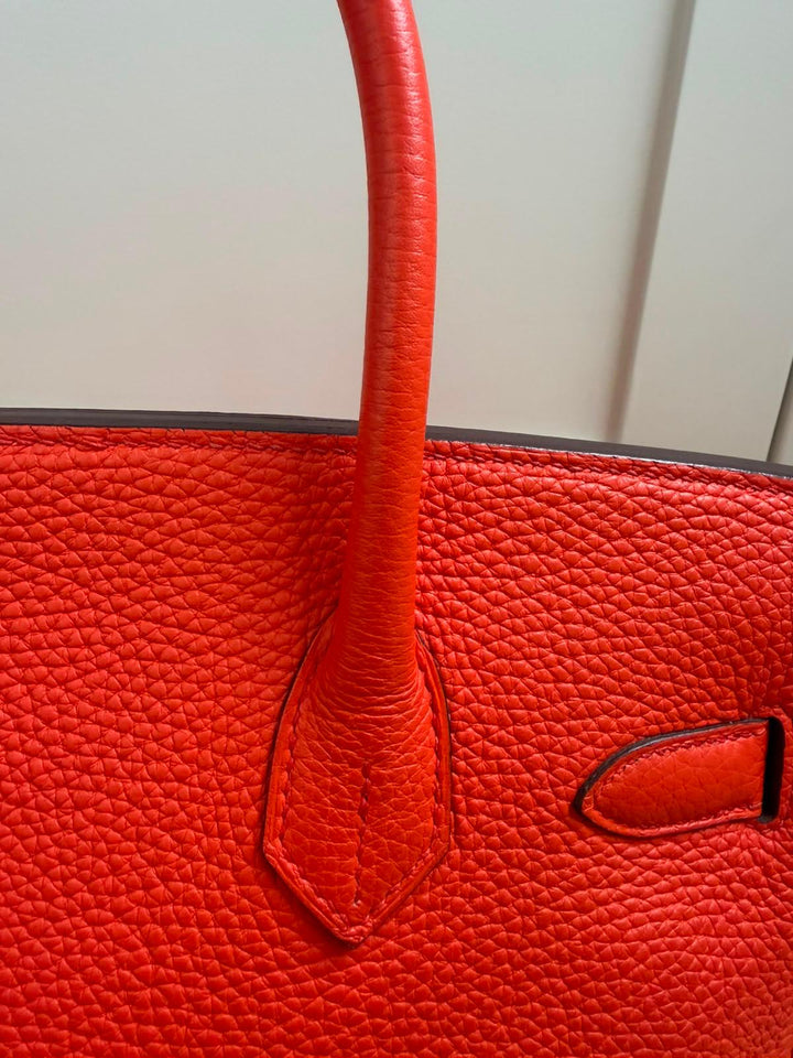 HERMÈS Orange Togo Leather PHW Birkin 30 Stamp X 2016