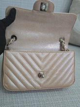 Load image into Gallery viewer, Chanel series 24 17B 2017 Fall/Winter Collection Iridescent Rose Gold Caviar Silver hardware Chevron Mini Rectangular Flap Bag
