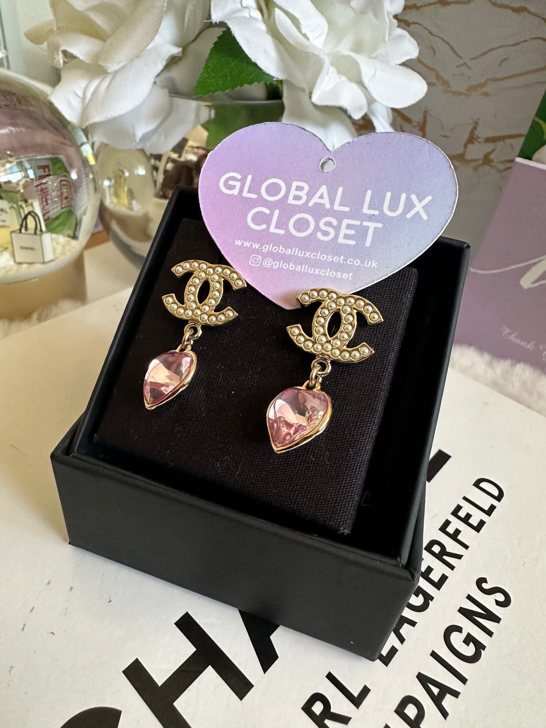 Chanel 22B Heart Gold Tone Earrings